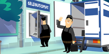 Two security employees fill up the automated teller machine
