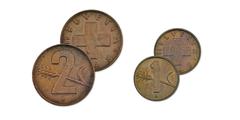 1968 one-centime and two-centime coins.