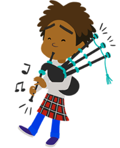 Ben in a kilt with bagpipes.