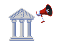 Illustrated bank with megaphone.
