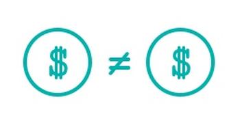 Due simboli del dollaro che mostrano che non tutti i dollari sono uguali.