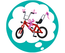 Icon with thought bubble and bike with bow