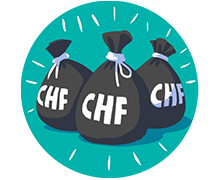 Icona di tre sacchetti di soldi con la scritta CHF