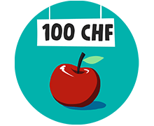 Icon mit einem Apfel, an dem ein Preisschild über CHF 100 hängt