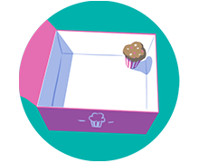 Icon mit grosser Schachtel und kleinem Muffin darin