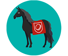 Icon mit schwarzem Pferd und Wappen