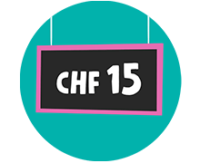 Icon mit Preisschild, auf dem «CHF 15» steht