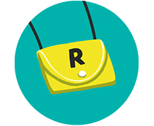 Icona con un portafoglio con una moneta con la scritta 'R'.