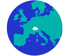 Icon mit Europakarte, auf der Euroländer in einer, die Schweiz in einer anderen Farbe eingefärbt sind.