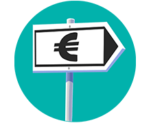 Icon with a signpost showing the euro symbol.