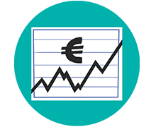 Icon with a fluctuating currency chart and the euro symbol