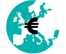 Icône avec une carte géographique et le symbole de l’euro